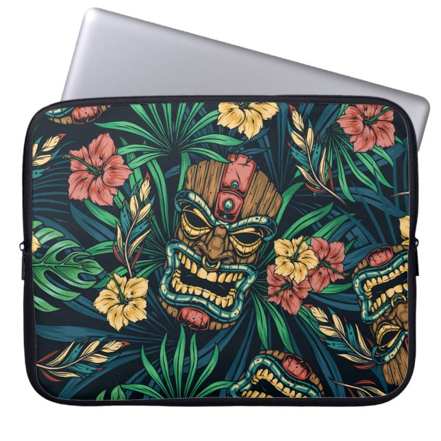Hawaiian Tiki Mask Tropical Mönster Laptop Fodral (Framsidan)