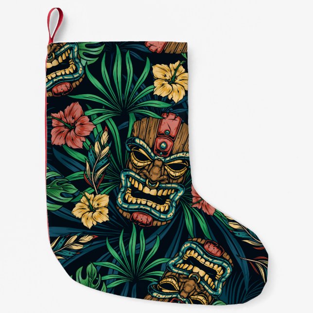 Hawaiian Tiki Mask Tropical Mönster Liten Julstrumpa (Framsidan)