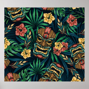 Hawaiian Tiki Mask Tropical Mönster Poster