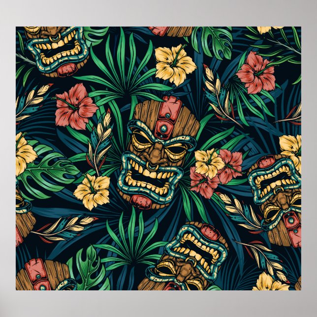 Hawaiian Tiki Mask Tropical Mönster Poster (Framsidan)