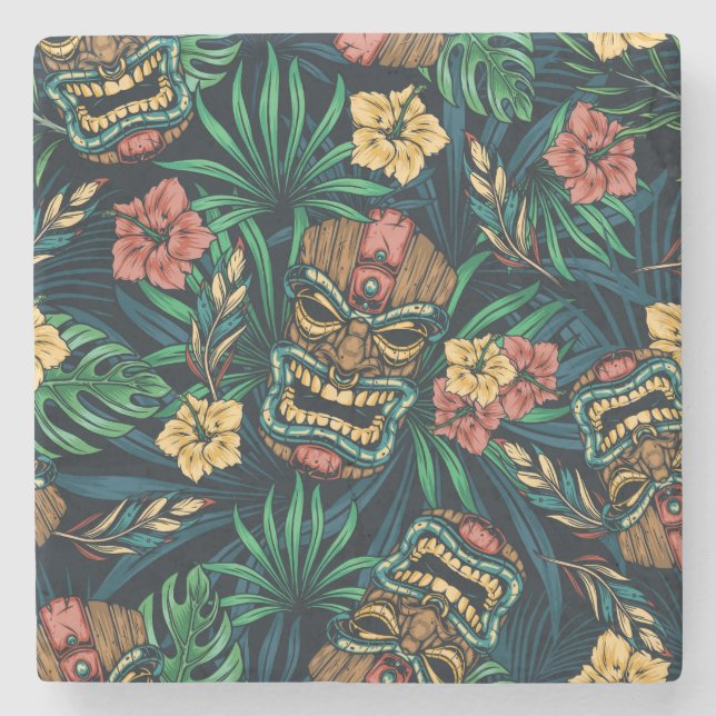 Hawaiian Tiki Mask Tropical Mönster Stenunderlägg (Framsidan)