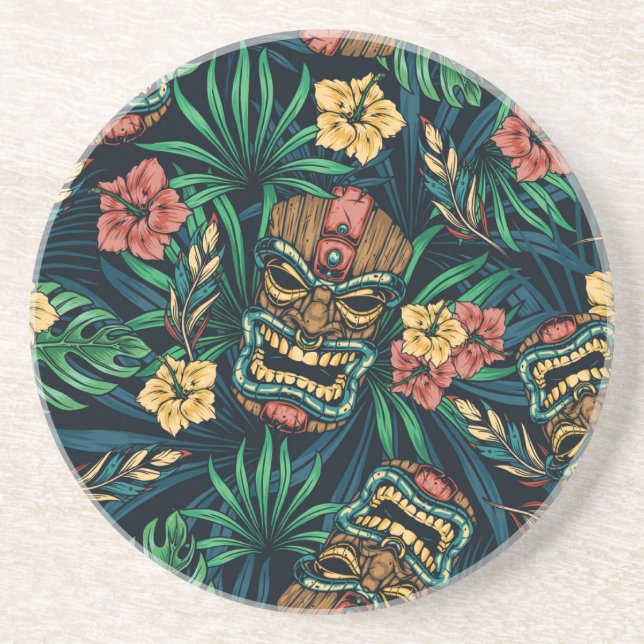 Hawaiian Tiki Mask Tropical Mönster Underlägg (Framsidan)