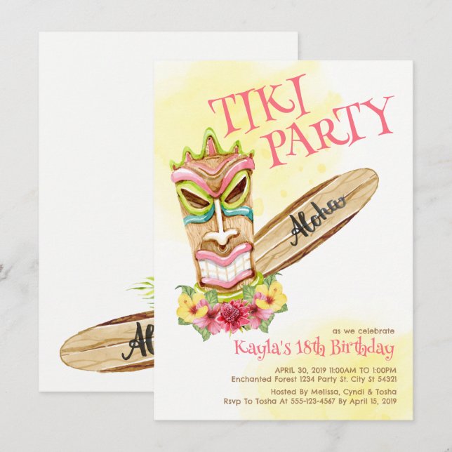 Hawaiian Tiki Party-inbjudningar Inbjudningar (Fram/baksida)