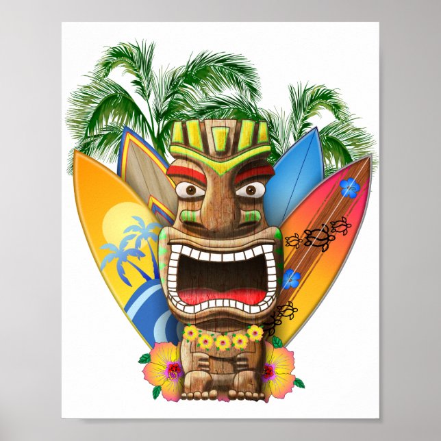 Hawaiian Tiki Surfing Poster (Framsidan)