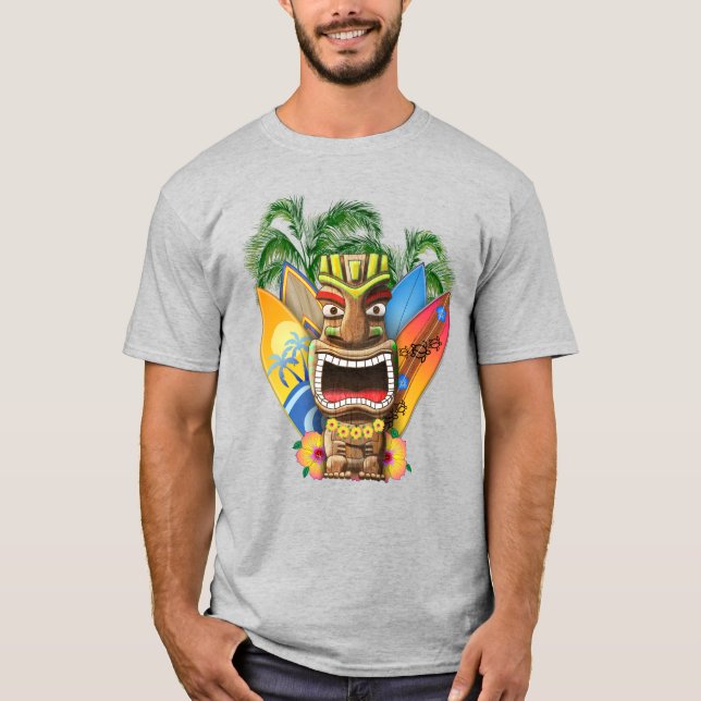 Hawaiian Tiki Surfing T Shirt (Framsida)