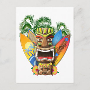 Hawaiian Tiki Surfing Vykort