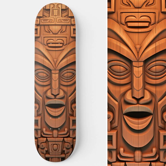 Hawaiian Totem Tiki Mask Wood Art Mini Skateboard Bräda 18,5 Cm (Hawaiian Totem Tiki Mask Wood Art Skateboard)