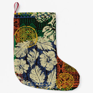 Hawaiian tribal elements and hibiscus fabric patch liten julstrumpa