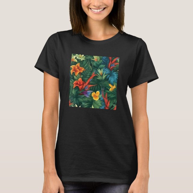 Hawaiian Tropical Flower Leaf Pattern Beach Vacati T Shirt (Framsida)