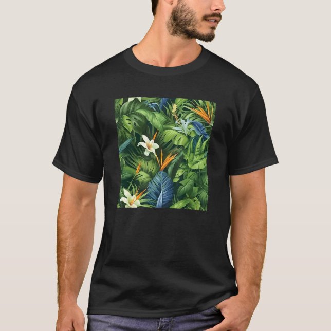 Hawaiian Tropical Flower Leaf Pattern Beach Vacati T Shirt (Framsida)
