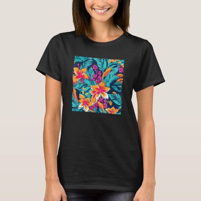 Hawaiian Tropical Flower Leaf Pattern Beach Vacati T Shirt (Framsida)