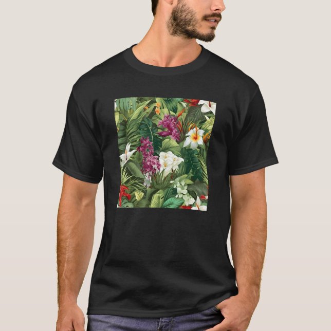 Hawaiian Tropical Flower Leaf Pattern Beach Vacati T Shirt (Framsida)