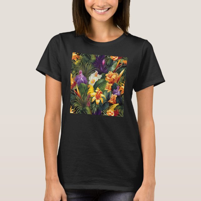 Hawaiian Tropical Flower Leaf Pattern Beach Vacati T Shirt (Framsida)
