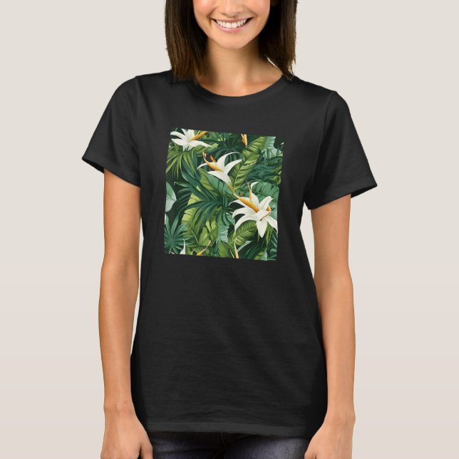 Hawaiian Tropical Flower Leaf Pattern Beach Vacati T Shirt (Framsida)
