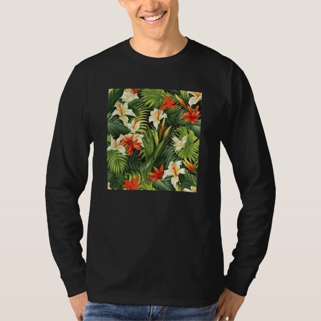 Hawaiian Tropical Flower Leaf Pattern Beach Vacati T Shirt (Framsida)
