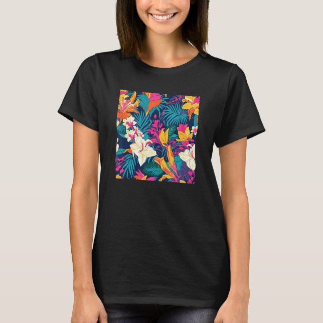 Hawaiian Tropical Flower Leaf Pattern Beach Vacati T Shirt (Framsida)