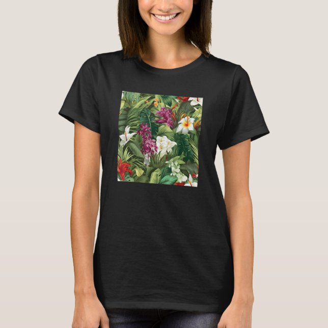 Hawaiian Tropical Flower Leaf Pattern Beach Vacati T Shirt (Framsida)