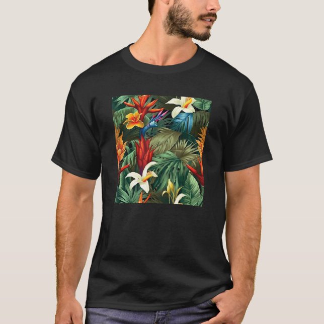 Hawaiian Tropical Flower Leaf Pattern Beach Vacati T Shirt (Framsida)