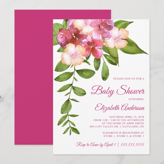 Hawaiian Tropical Flowers Girl Baby Shower Inbjudningar (Fram/baksida)