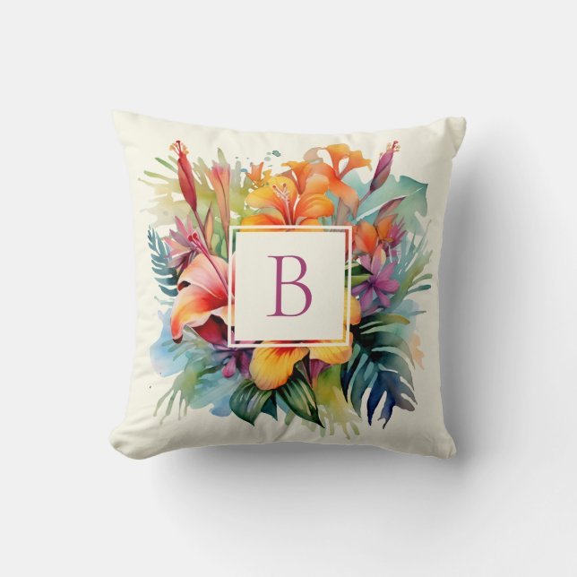 Hawaiian Tropical Flowers Monogram Kudde (Framsida)
