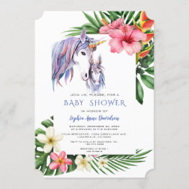 Hawaiian Tropical Flowers Unicorn Boy Shower Inbjudningar
