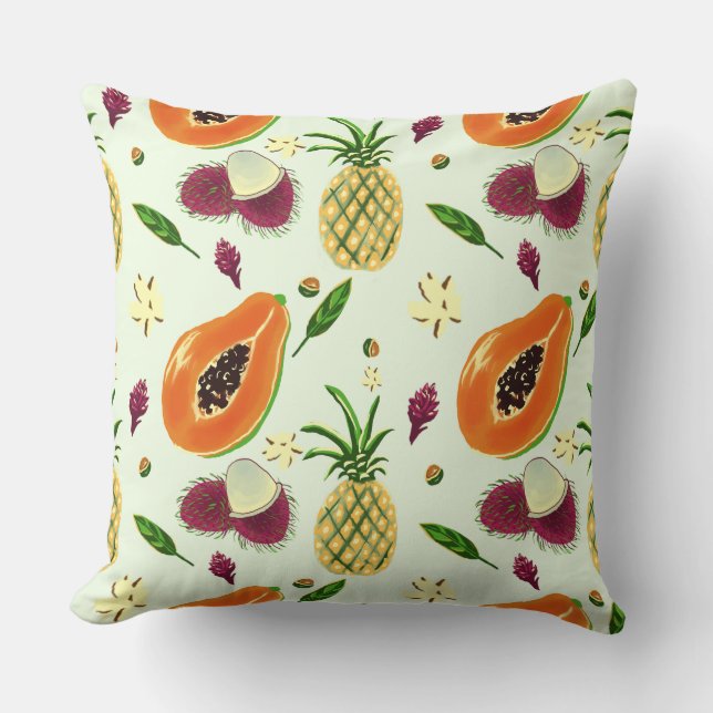 Hawaiian Tropical Fruit Pattern Throw Pillow Cream Kudde (Framsida)