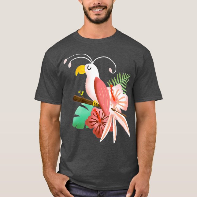Hawaiian Tropical Parrot Cockatiel Bird Island T Shirt (Framsida)