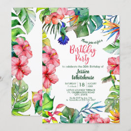 Hawaiian Tropical Watercolor Flowers Birthday Inbjudningar