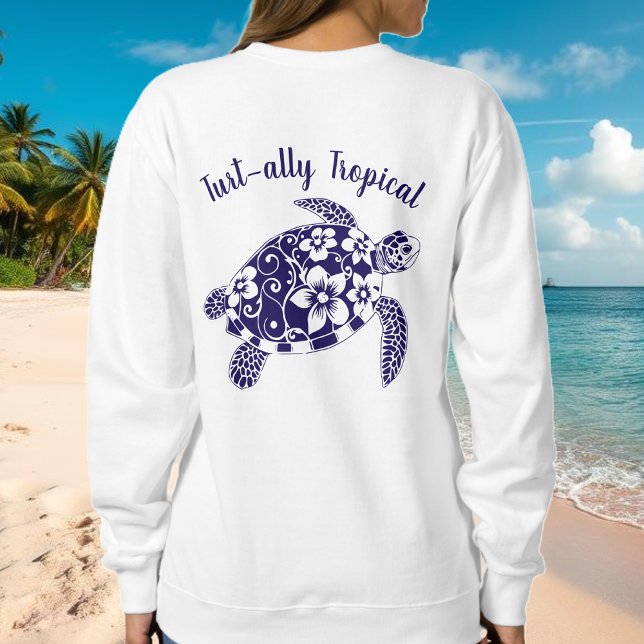 Hawaiian Turtle-Fisherman Core-Mörk blått T Shirt (Hawaiian Turtle Tropical Flowers Fisherman Core Fisherman Aesthetics Summer Beach Sweatshirt )