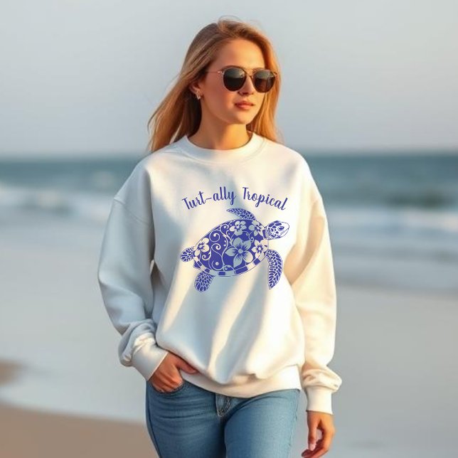 Hawaiian Turtle- Fisherman Core- Ocean Blue T Shirt (Hawaiian Turtle Tropical Flowers Fisherman Core Fisherman Aesthetics Sweatshirt )