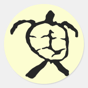Hawaiian Turtle - svart Runt Klistermärke