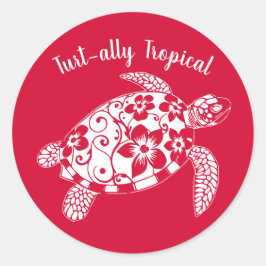 Hawaiian Turtle Turt-ally Tropical Cherry Red Runt Klistermärke