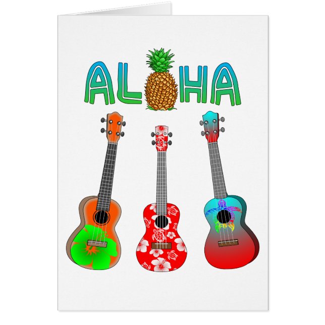 Hawaiian Ukulele Aloha Hawaii Hälsningskort (Framsidan)