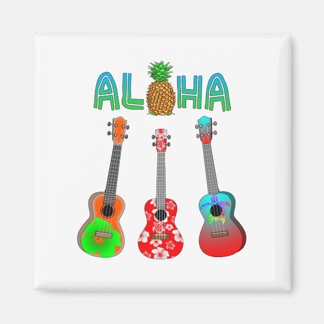 Hawaiian Ukulele Aloha Hawaii Magnet (Framsidan)