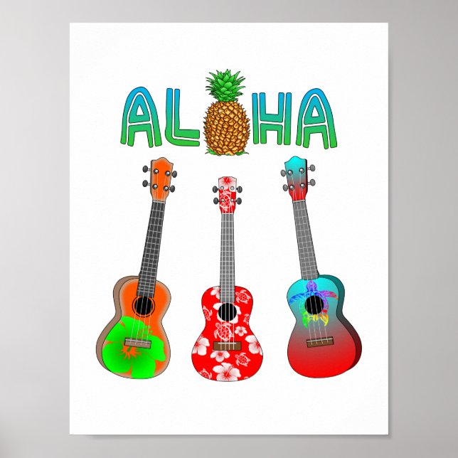 Hawaiian Ukulele Aloha Hawaii Poster (Framsidan)