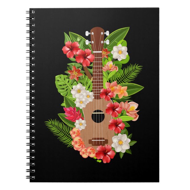 Hawaiian Ukulele Guitar Flowers Hawaii Anteckningsbok (Framsidan)