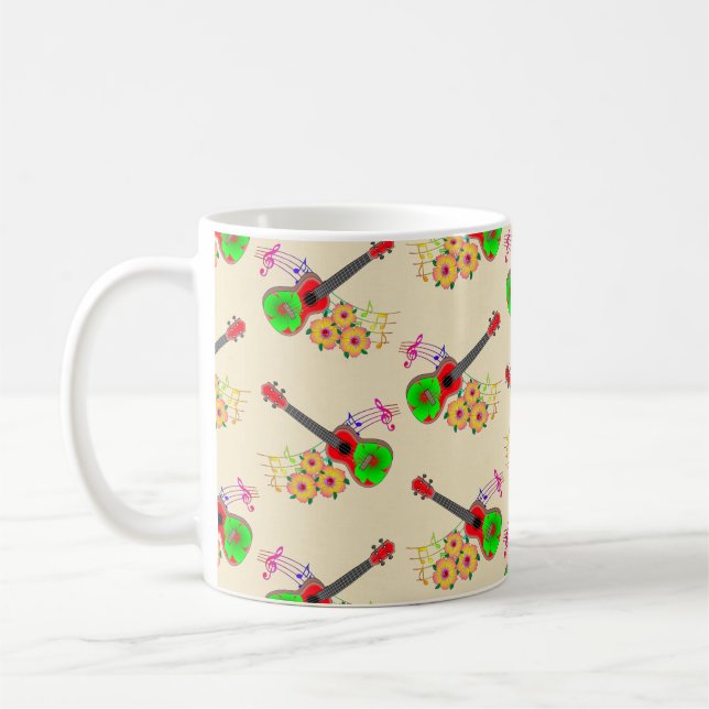 Hawaiian Ukulele Hibiscus Flowers Kaffemugg (Vänster)