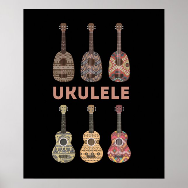 Hawaiian Ukulele Types of Musical Instruments Poster (Framsidan)