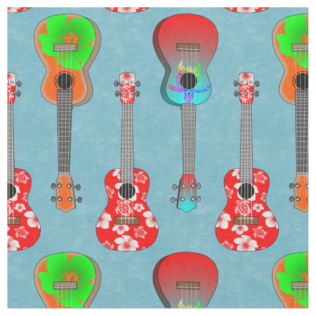 Hawaiian Ukuleles on Blue Tyg (Närbild)