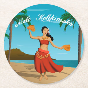 Hawaiian Vintage Mele Kalikimaka Postcard Underlägg Papper Rund