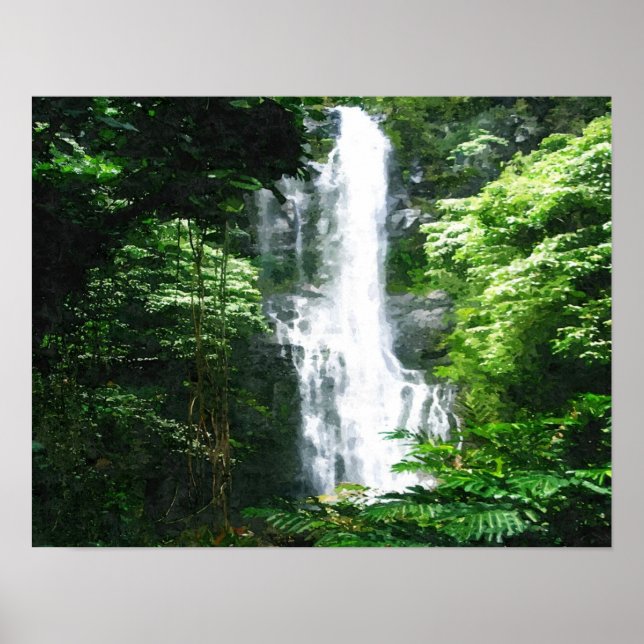 Hawaiian Waterfall-oil painting print Poster (Framsidan)