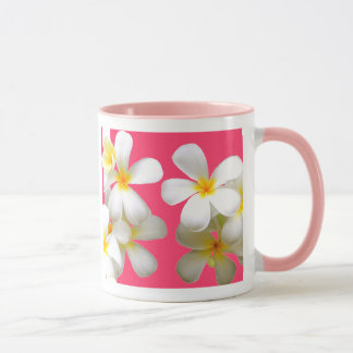 Hawaiian white plumeria flower pink mugg