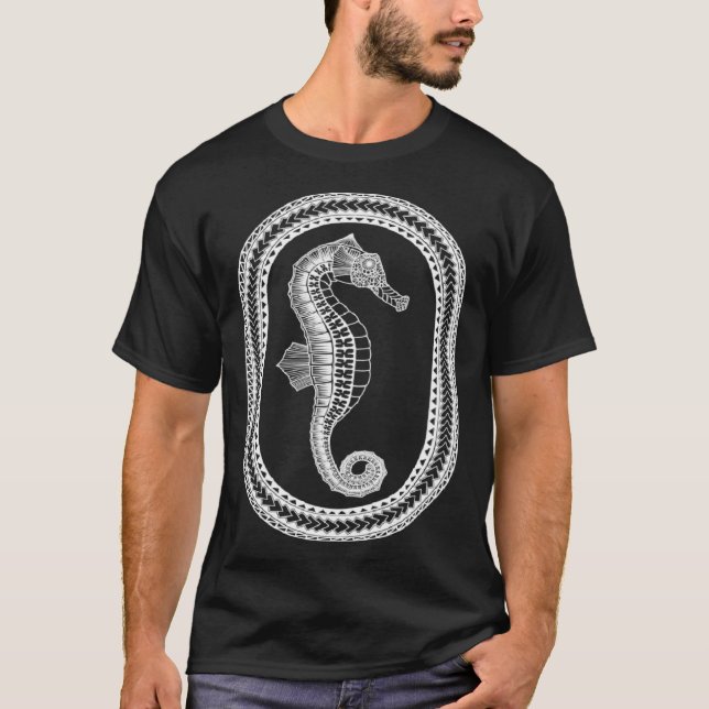 Hawaiian White Tribal Seahorse Beach T Shirt (Framsida)