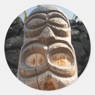 Hawaiian Wood Tiki Ki'i Big Island Native Carving Runt Klistermärke