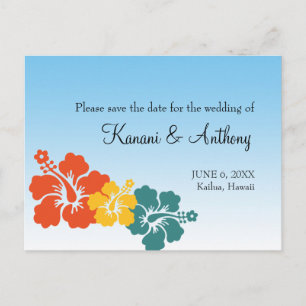 Hawaiians hibiskusblomma tropisk save the date meddelande vykort
