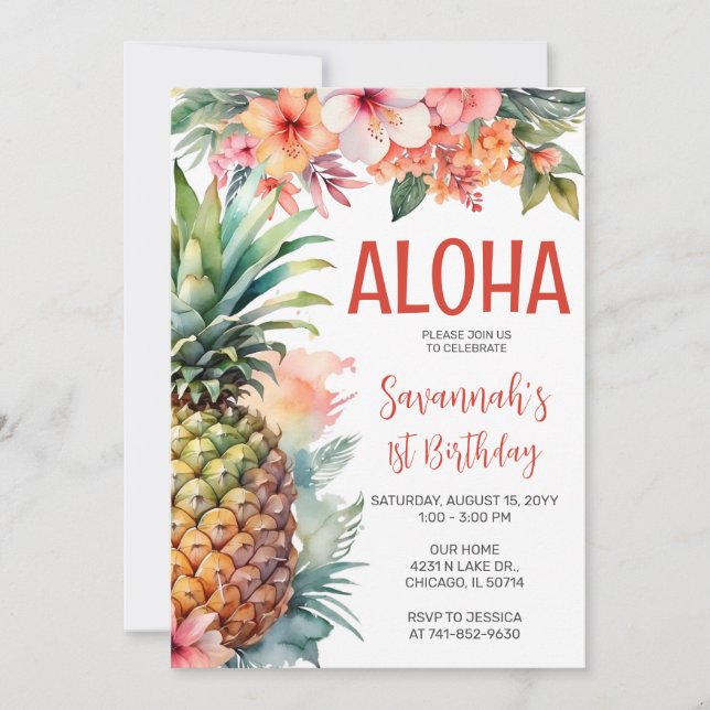 Hawaiiansk Aloha Födelsedagsfest Inbjudningar (Framsida)