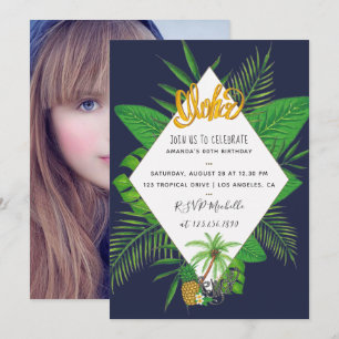 Hawaiiansk Aloha Luau Födelsedagsfest lägg till fo Inbjudningar