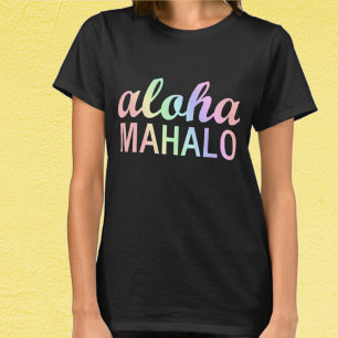 Hawaiiansk Aloha Mahalo Strand i Pastell Regnbåge T Shirt