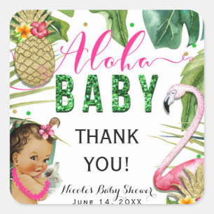 Hawaiiansk Aloha Tropisk Babyflicka Vintagepresent Fyrkantigt Klistermärke