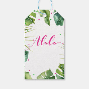 Hawaiiansk Aloha Tropiska Palmblad Rosa Favor Presentetikett